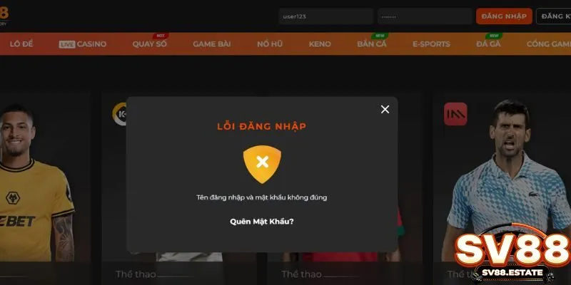 Các lỗi thường gặp khi tiến hành SV88 đăng nhập