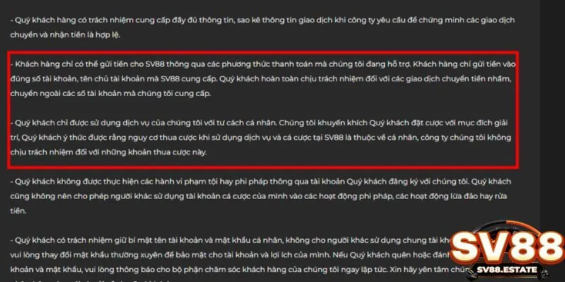 Điều khoản về rút nạp tiền khi tham gia SV88